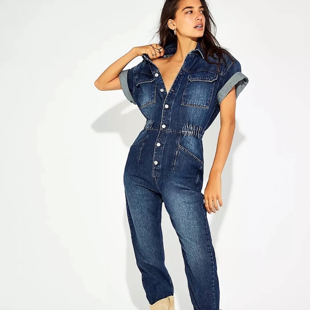 Free people Marci coverall jumpsuit Denim size XL Inky Indigo